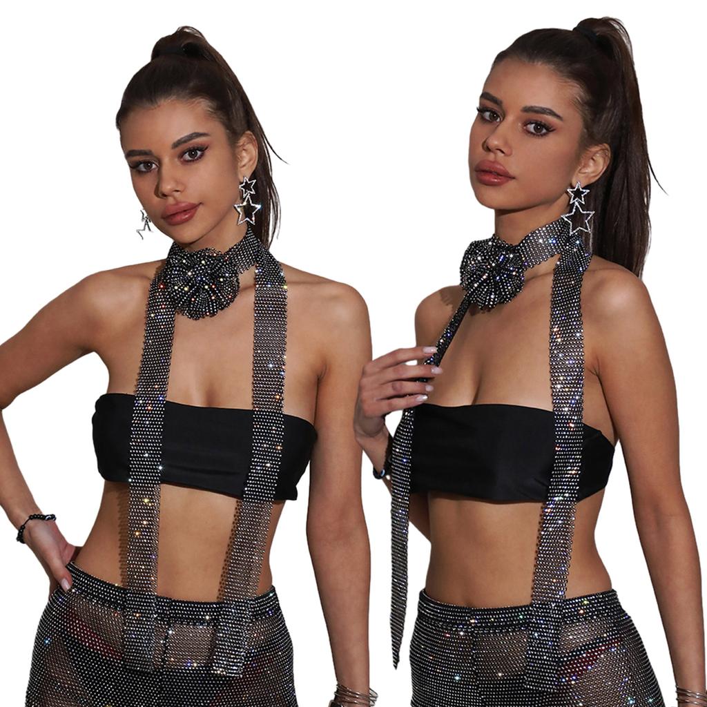 Женский Глиттер Блеск Стразы Пайетки Галстук-шарф для шеи Вечеринка Вечерний Длинный Тонкий Узкий Галстук Шали Косынка