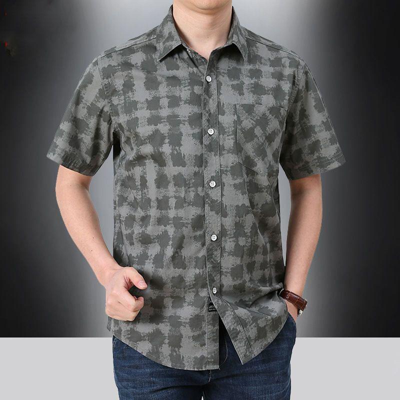 Summer Men Short Sleeve Shirt Streetwear Fashion Lapel Business Plaid Casual Tops Plus Size