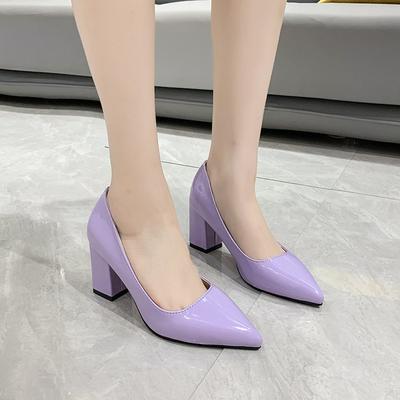 Летние женские туфли из искусственной кожи на квадратном каблуке, женские туфли с острым носком на высоком каблуке, женские туфли для работы и вечеринок, большие размеры 33-43, большие размеры, острый нос