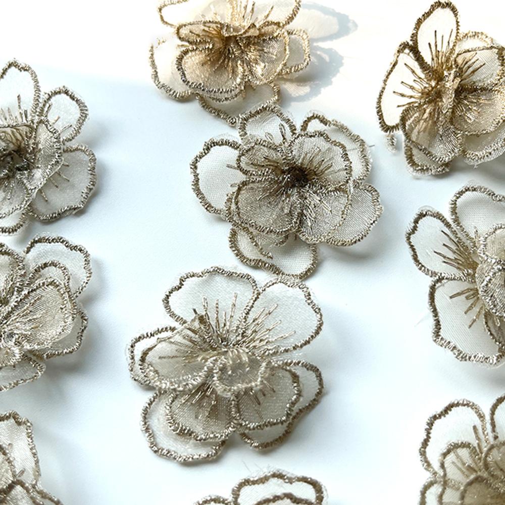 Золотые тканевые аппликации в виде цветов для DIY-декора - 10 штук, ширина 4 см