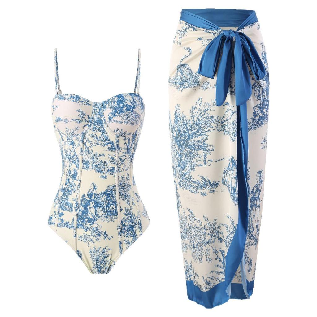 2023 Retro Print Women's Swimwear: One-Piece Swimsuit and Bikini with Sun Protection Long Dress - Two-Piece Set