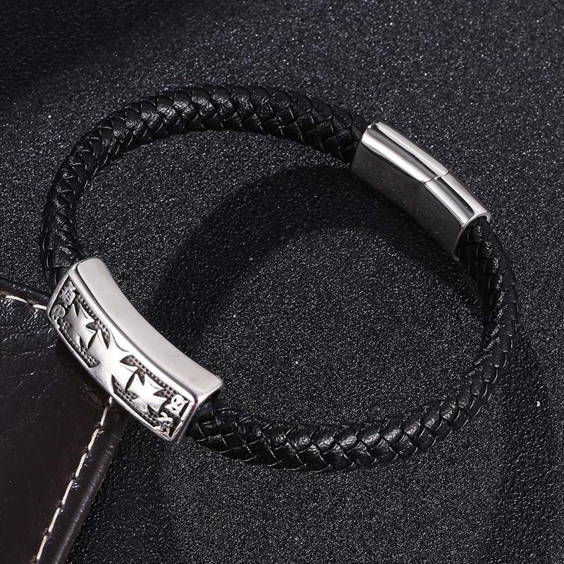 Мужской браслет в европейском ретро-стиле с крестообразным узором из нержавеющей стали, кожаный плетеный веревочный браслет, подарок