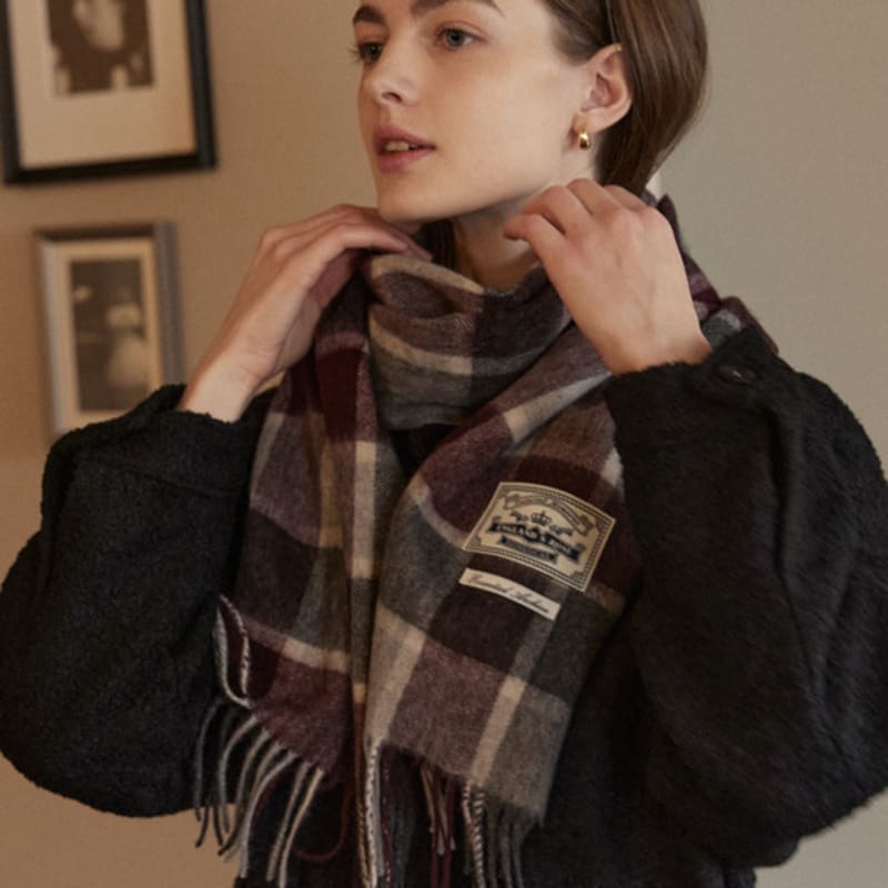 NONLOCAL Шерстяной шарф в клетку для ежедневной носки - Бургундская клетка