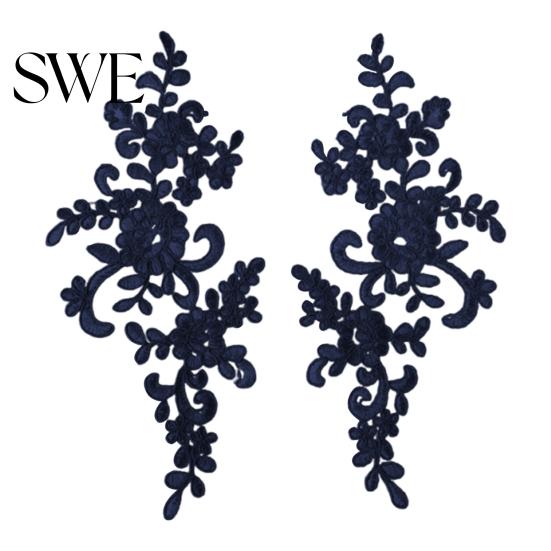 Embroidery Lace Applique 2 Pcs Sewing Flower Fabric Collar Patch Motif Trim for Clothing Wedding Gown Dress Bridal DIY Crafts Daily Wear Tailor Shops