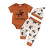 Baby Boy 3 Piece Outfit, Round Neck Short Sleeve Romper Elastic Waist Star Print Pants Hat Summer Clothes Set for Infant Newborn