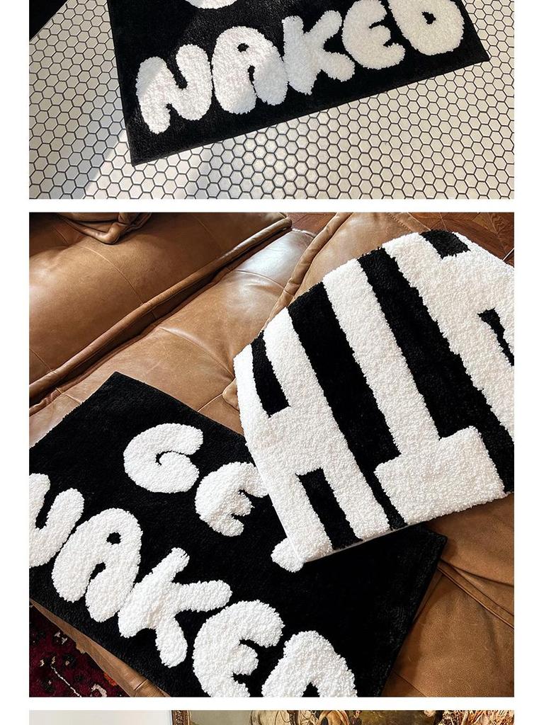 Tufted Black & White Flocked Non-Slip Water-Absorbent Bathroom Mat