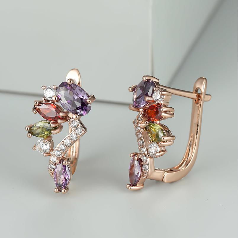 1 Pair Rose Gold Color Multicolor Birthstone Dangle Earrings Marquise Cut Red Purple Olive Green Stone Ear Drop Flower Leaf Earrings Delicate Jewelry