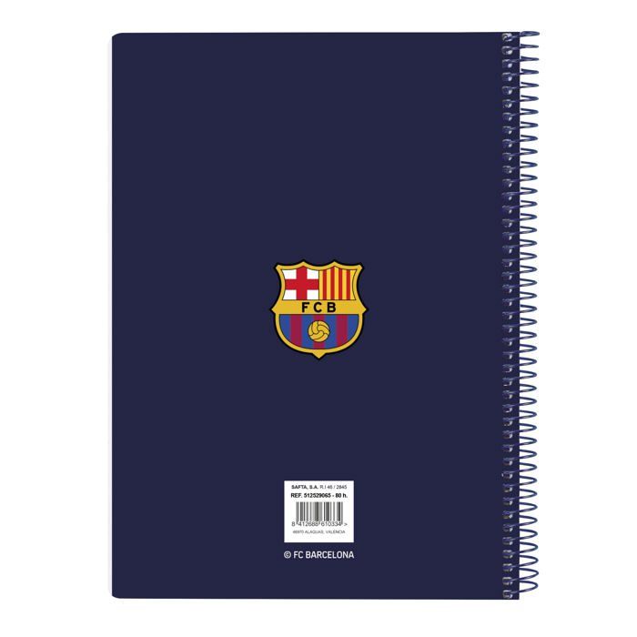 Твердая тетрадь F.C. Барселона - safta - 80 листов - 15,5x22 см - Синий/Бордовый - Клетка 4x4 мм - Металлическая спираль