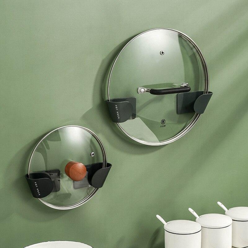 2 шт./компл. самоклеящийся держатель для крышки кастрюли, настенный подвесной держатель для кастрюли, без перфоратора, стеллаж для хранения кастрюли, кухонный органайзер