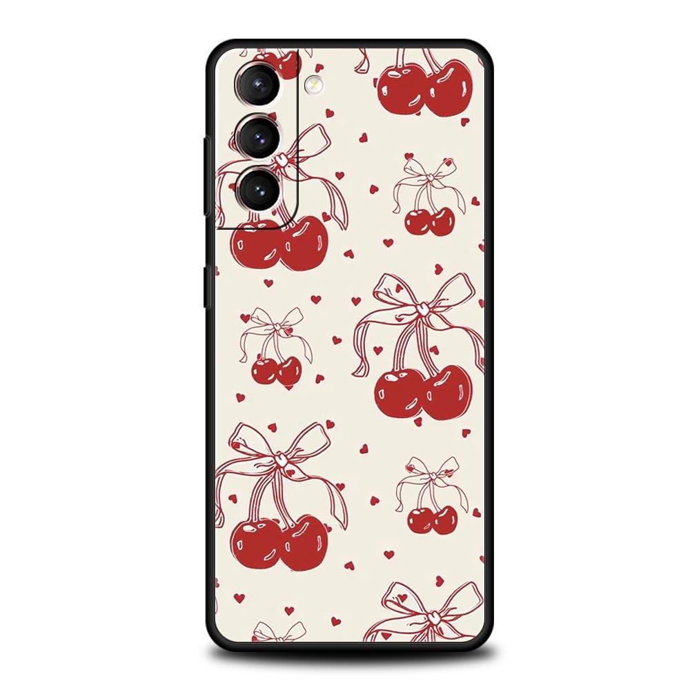 Милый чехол для телефона с вишневым бантом для Samsung Galaxy S24 S23 S22 S20 Ultra S21 FE 5G S10 S9 Plus S10E S8 Мягкий силиконовый чехол