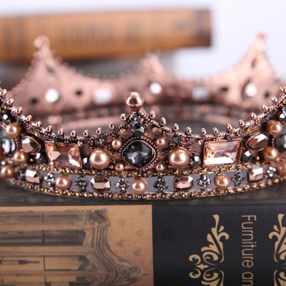 Round Shape Vintage Baroque Crown Rhinestone Wedding Hair Jewelry Bridal Tiara Crown Prom Party
