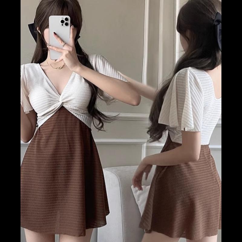 Женский модный слитный купальник с юбкой
