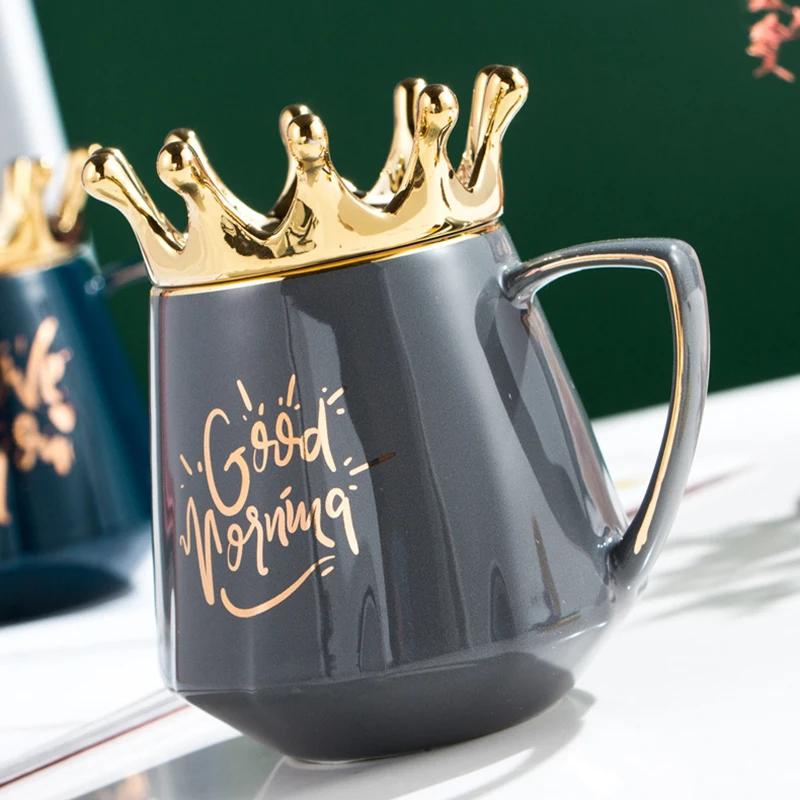 Керамическая чашка с короной Европейская керамическая кружка с крышкой Оригинальные кружки Кофейные чашки Кружка для чая Посуда для напитков Новогодние кружки Красивые пивные