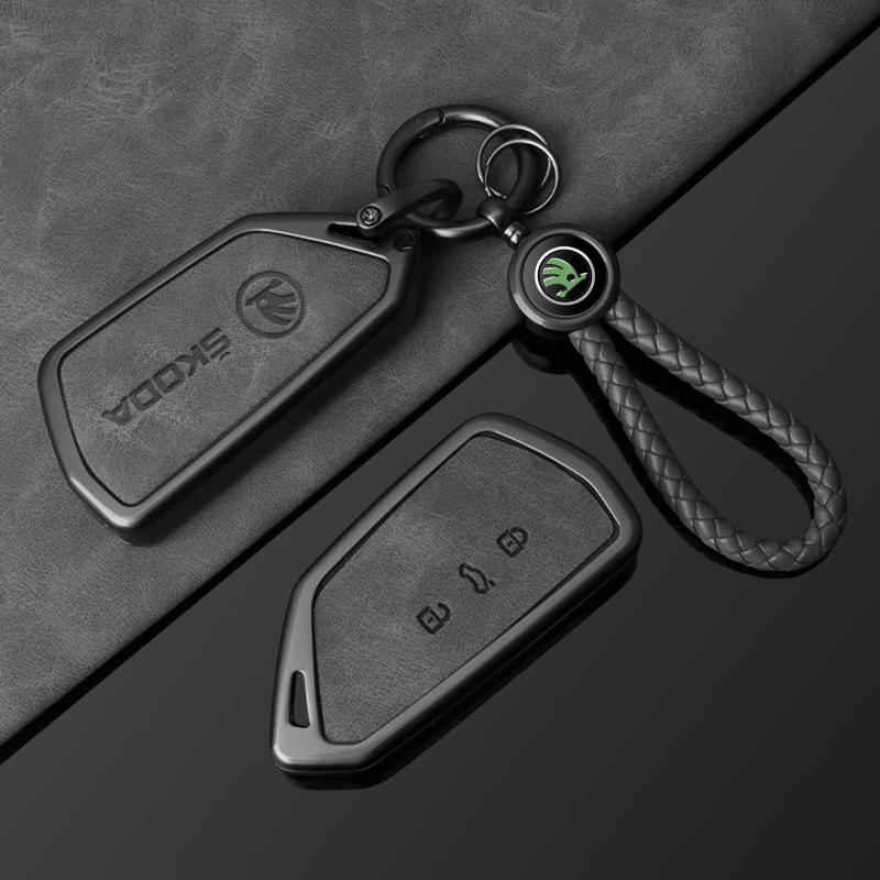 dclaq2 Zinc Alloy Leather Car Key Smart Remote Case Cover for Skoda Superb A7 Kodiaq Octavia A8 2021 Keyless Auto Keychain Accessories