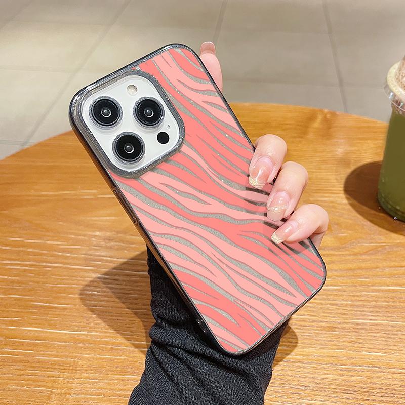Ударопрочный блестящий силиконовый чехол для iPhone 16 Plus 15 14 Pro Max 13 12 11 TPU мягкий тонкий чехол с узором в полоску зебры