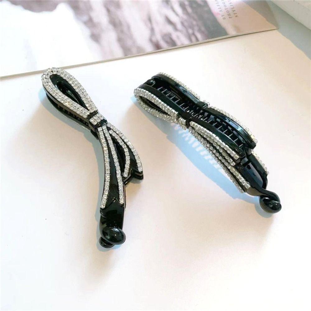 Hairpin Bowknot Hair Clip Ponytail Holder Vertical Clip Cute Rhinestone Banana Clip Women