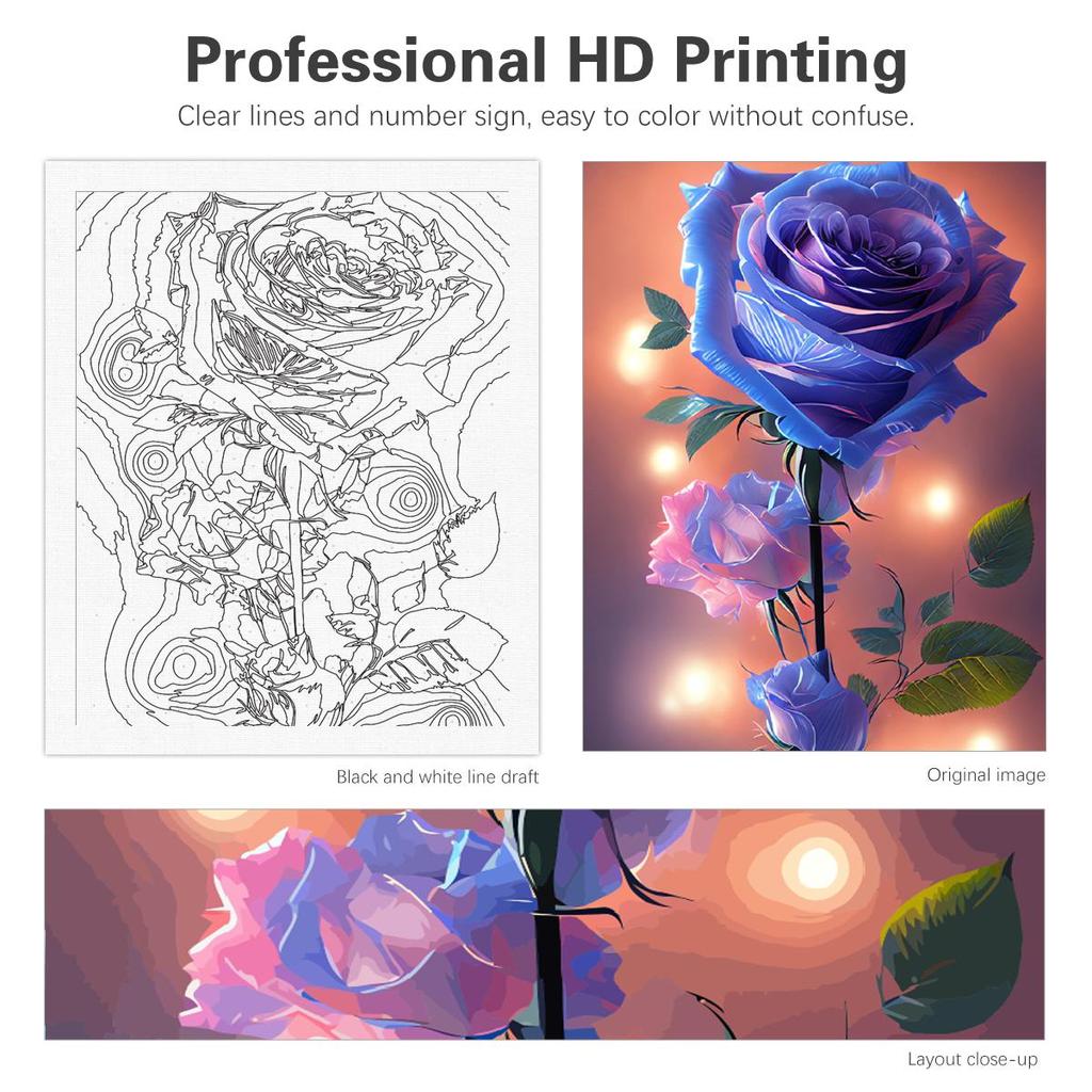 RUOPOTY Diy Painting By Numbers With Frame Blue Rose Acrylic Paint On Canvas Picture By Numbers For Adults Starter Kits 40x50cm