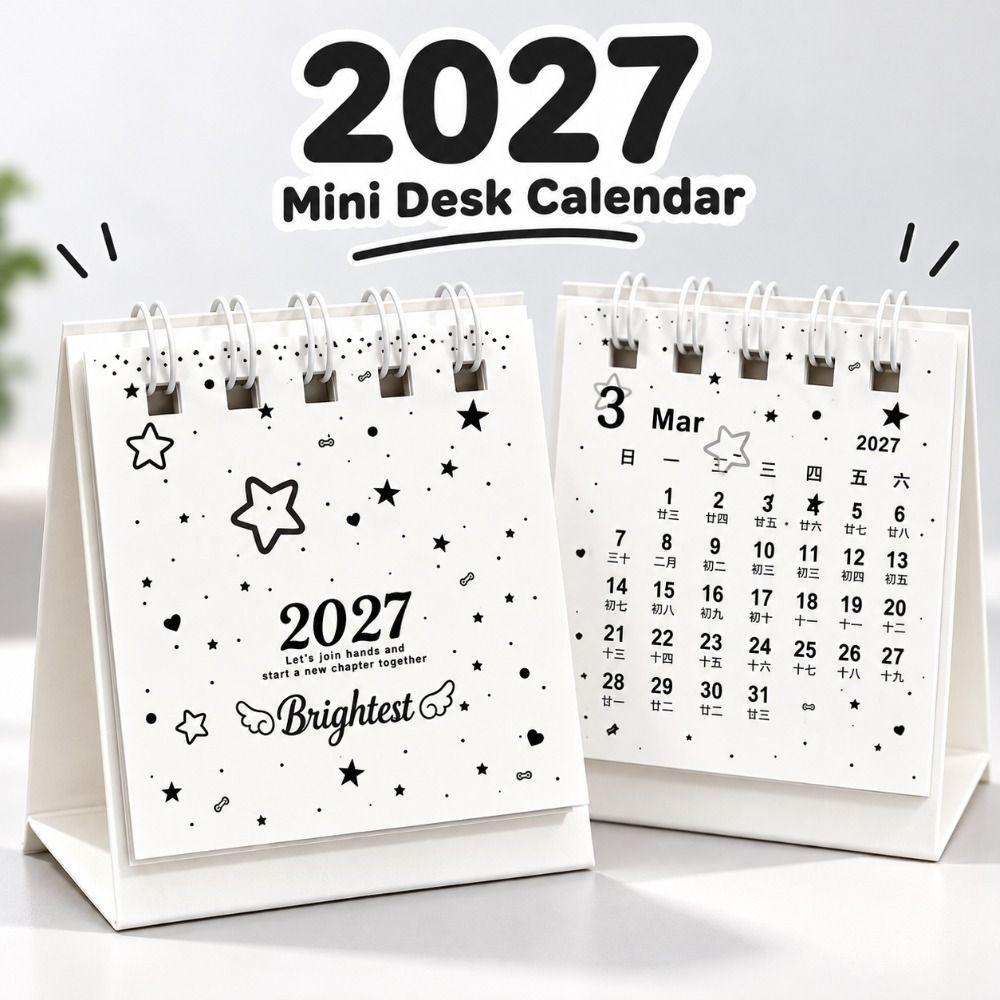 Star Pattern Mini Desktop Calendar Portable Tabletop Calendar 2027 Desk Calendar Desktop Display