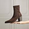 Новая резиновая подошва универсальные тонкие ботинки однотонные высокий каблук острый носок большой размер женские ботинки осень и зима квадратный каблук коровья кожа средние ботинки