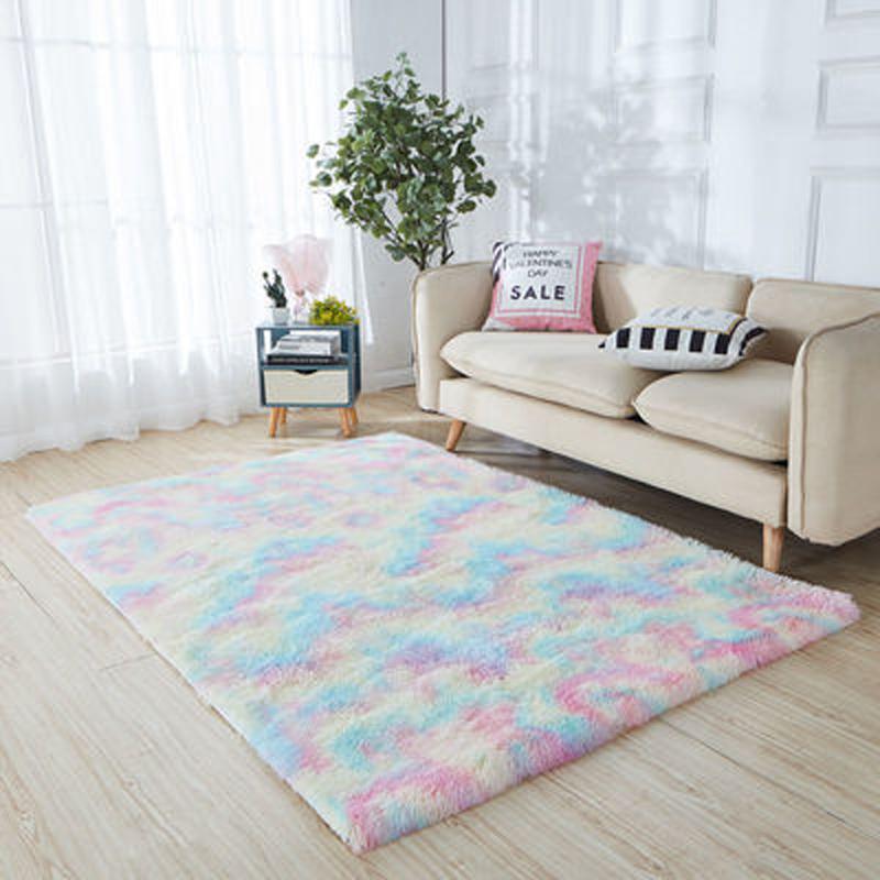Nordic Style Grey Carpet Tie Dyeing Plush Soft Carpets for Living Room Bedroom Anti Slip Water Absorption Area Rugs Floor Mat