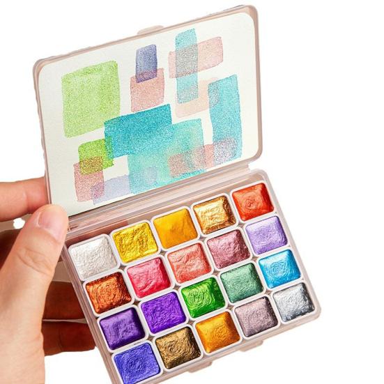1 Box 1ML Watercolor Paint Metallic Glitter Watercolor Pigment Portable Vibrant Solid Paint Box for Artists