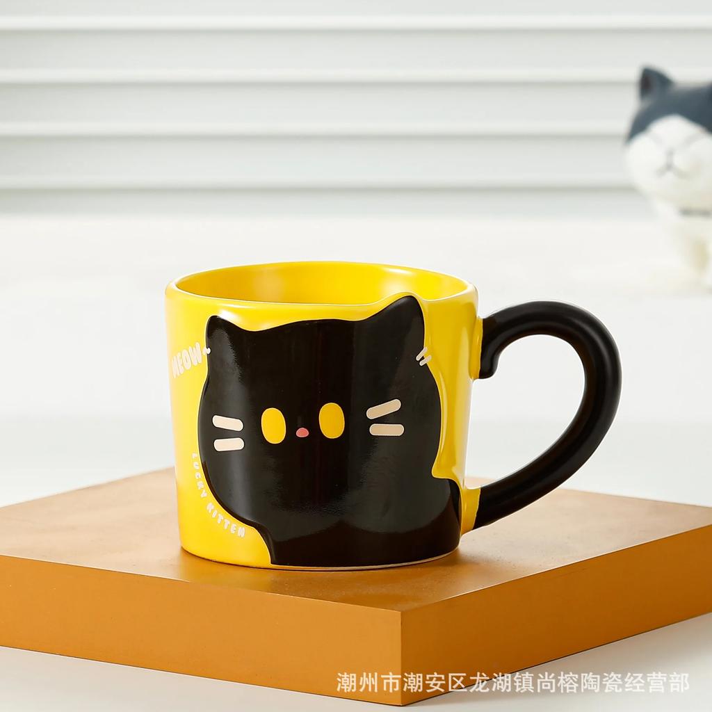 Японская мультяшная кошка Кофейная кружка Узор кошки Милая кружка для завтрака Креативная кофейная кружка Молочная кружка Подарок Керамическая кружка Кухонные принадлежности