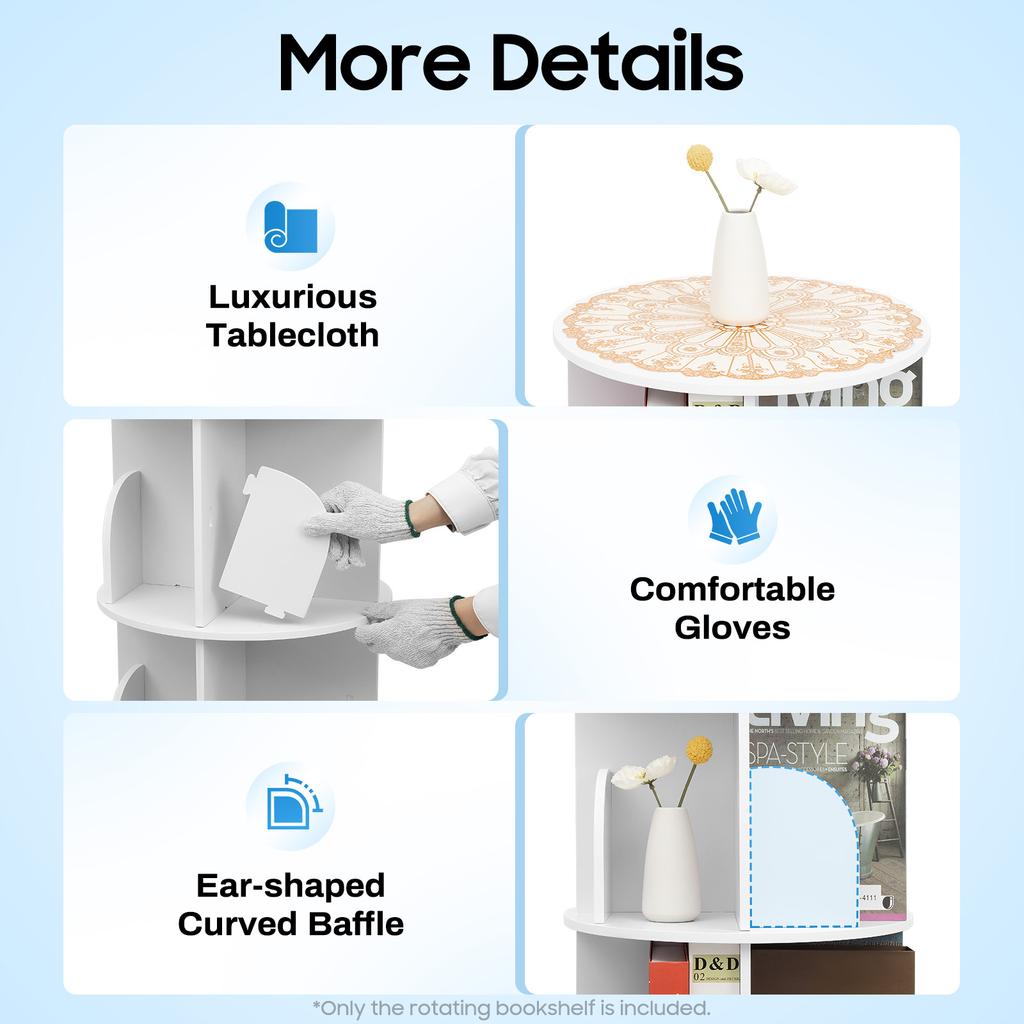 4-ярусная вращающаяся книжная полка, вращающийся на 360 градусов книжный шкаф, детский органайзер для хранения книг, игрушек, современная белая ПВХ отдельно стоящая полка