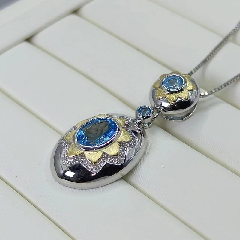 Sace Gems Ожерелье с подвеской из стерлингового серебра 925 пробы, 6*8 мм, натуральный швейцарский синий топаз, ожерелье для женщин, коктейльная вечеринка, изысканные ювелирные изделия, подарок