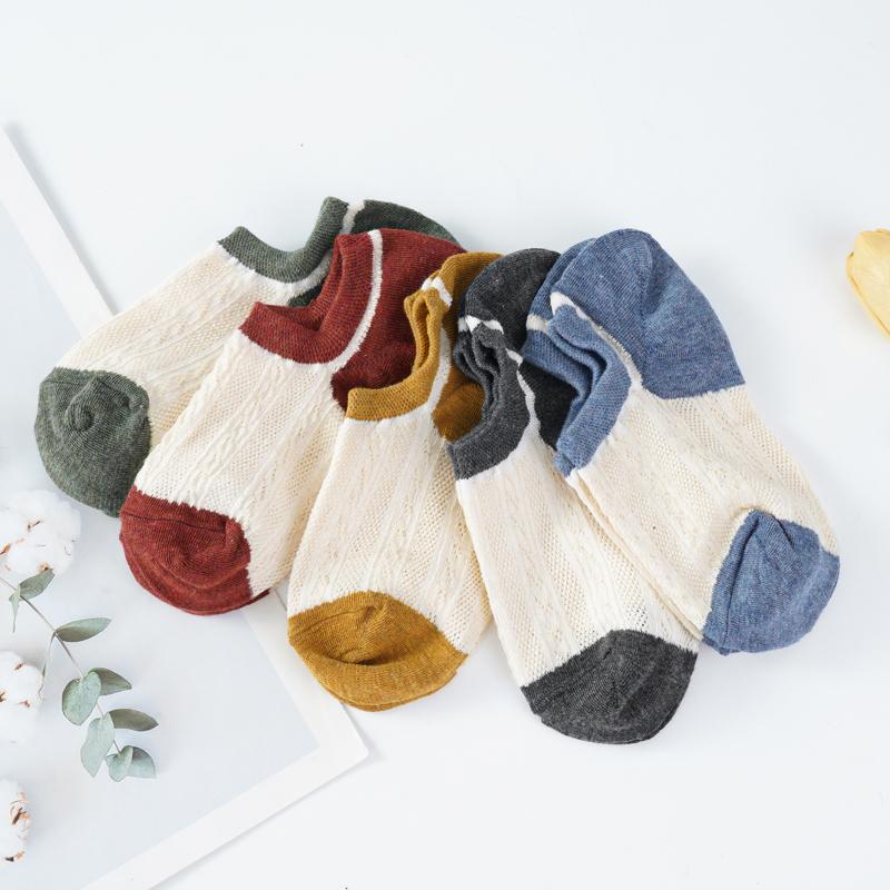 5 пар летних женских носков в стиле ретро ярких цветов, хлопковые повседневные сетчатые милые короткие невидимые носки, размер ЕС 35-39