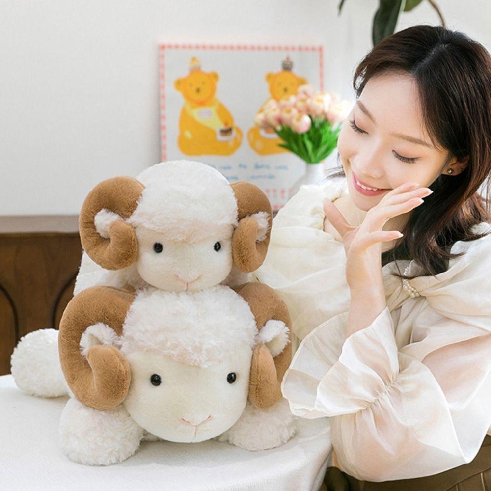Lying Baby Goat&Cow Plush Doll 23/38cm Big Horns Goat Toys Cute Animal Plush Toys  Kids Gift