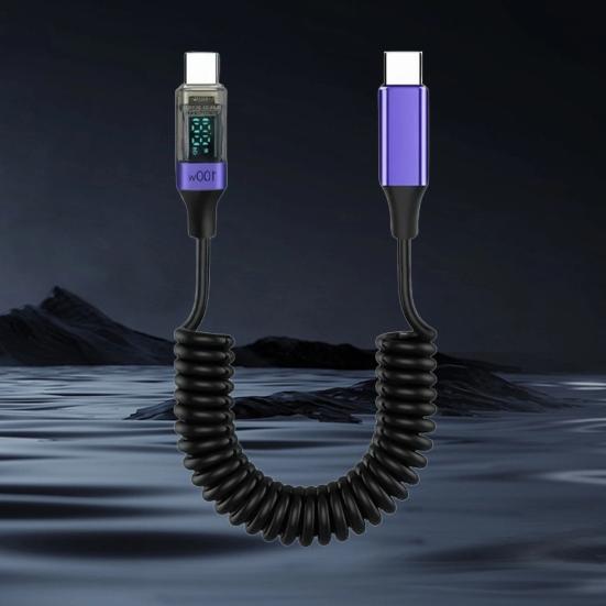 Charging Cord Spring Retractable Design 480Mbps High Speed PD100W Intelligent Display Fast Charging Data Cable