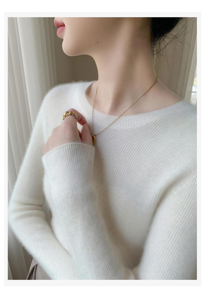 Women's Slim Fit Cashmere Sweater - Long Sleeve, Round Neck, Autumn/Winter Knitwear, Skin-Friendly, Stylish Base Layer