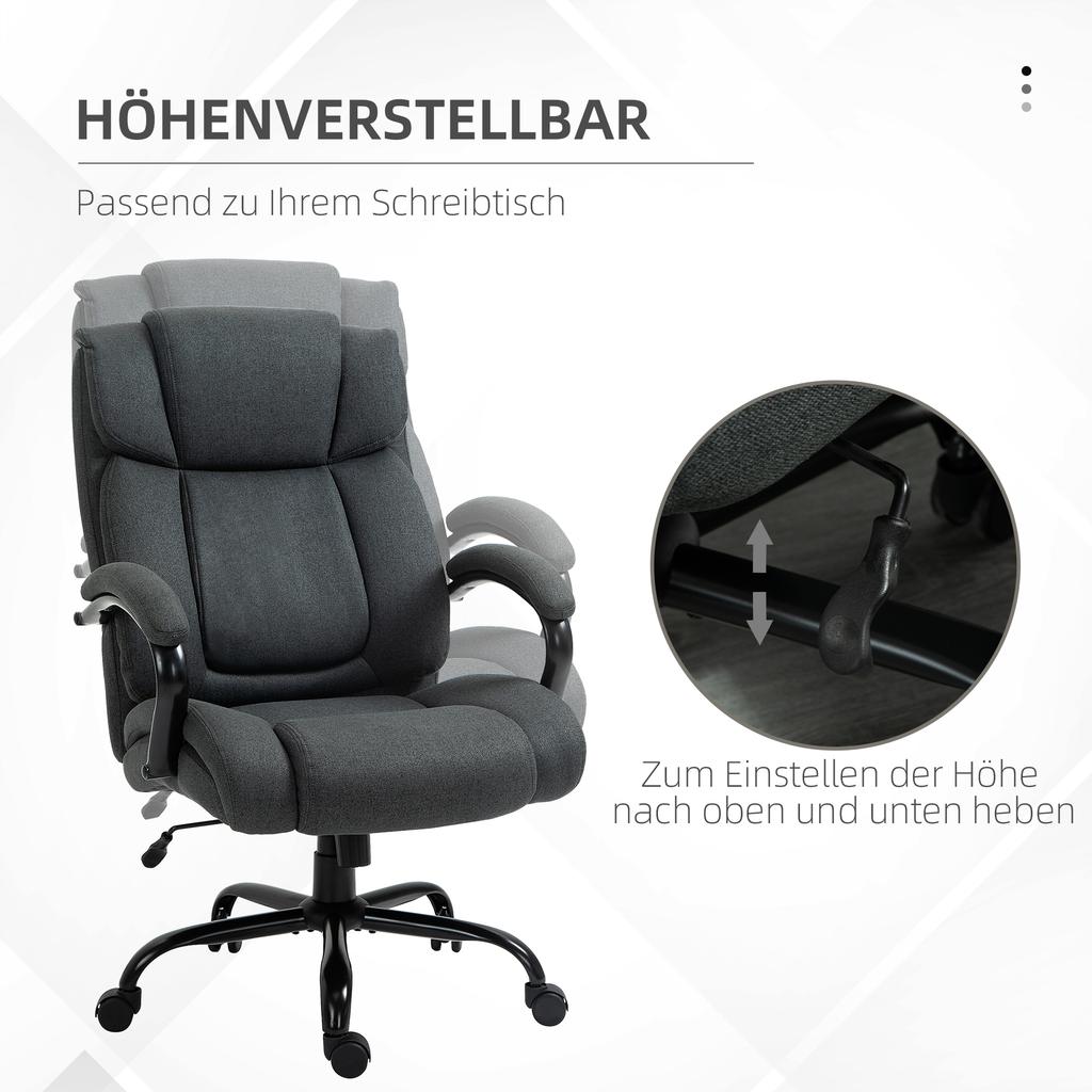 Office Chair, Ergonomic Desk Chair, Swivel Chair with Padded Armrest, up to 220 kg Load Capacity, Grey