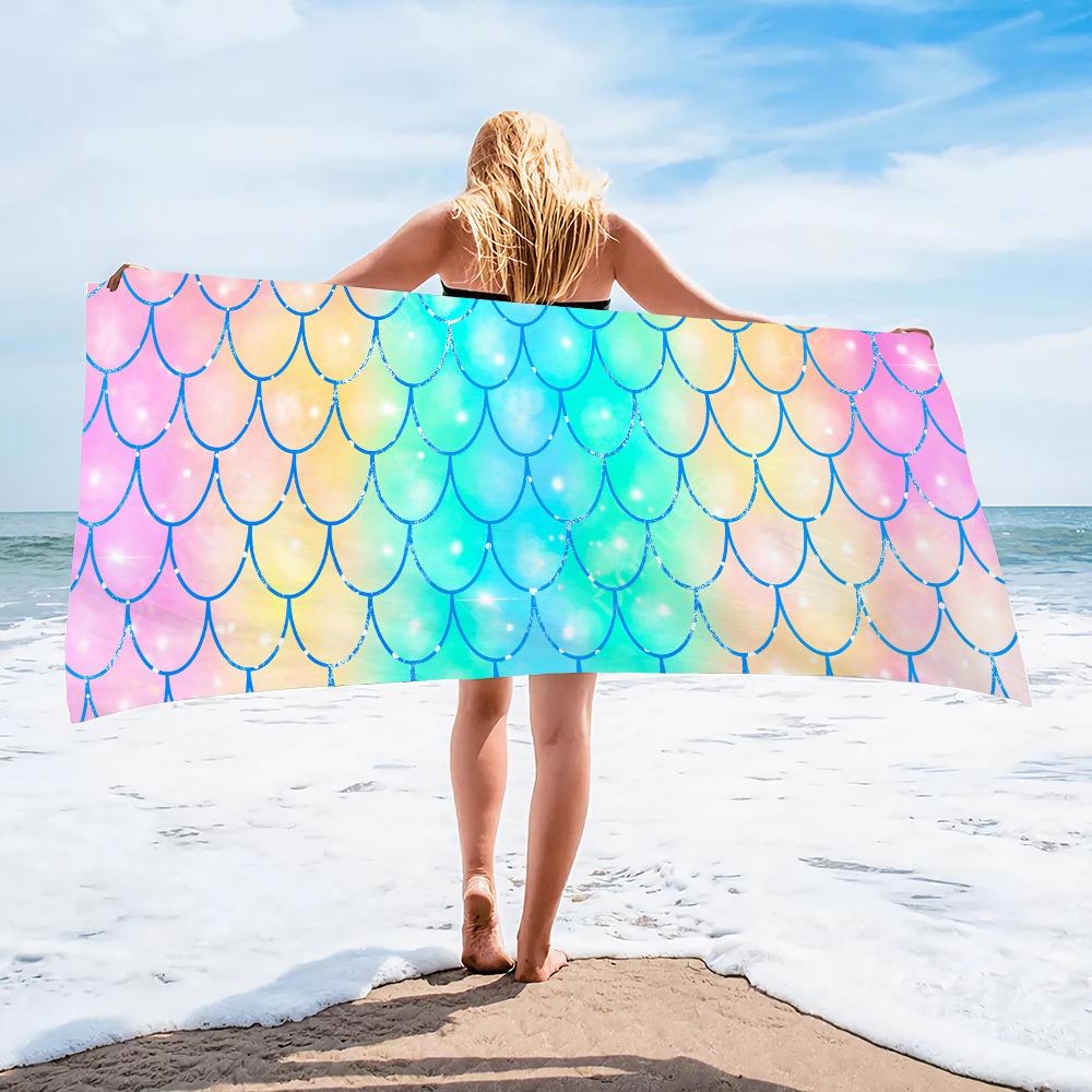 Popular Beach Towels, Mermaid Beach Towels, Multi-Functional Microfiber Quick-Drying Absorbent Beach Towels
