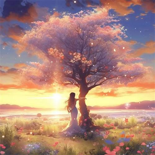 5D Diy Алмазная картина Дерево Девушка Вышивка Мозаика Закат Пейзаж Полный Квадрат Круглый Домашний Декор