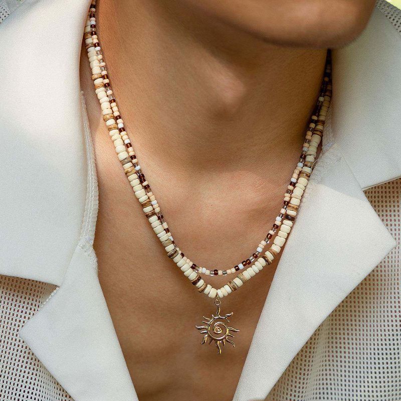 Fashion Cross-Border Sold Jewelry Men Summer Coconut Shell Wooden Bead SUNFLOWER Necklace Minority All-Match Hip Hop Cool Necklace