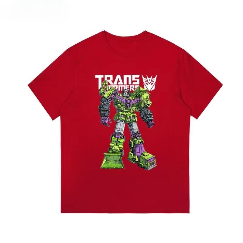 2026 Summer Transformers Pattern Pure Cotton Printed TShirt Childrens Loose and Breathable Casual Wear