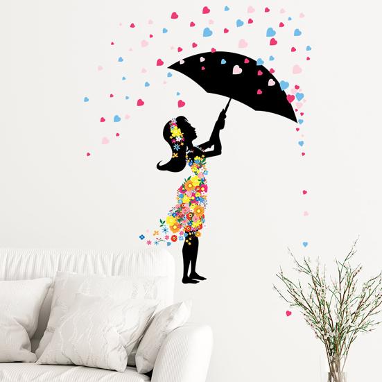 Wall Sticker Self-adhesive Easy to Apply PVC Fairy Girl Flower DIY Wall Decorative Sticker for Living Room