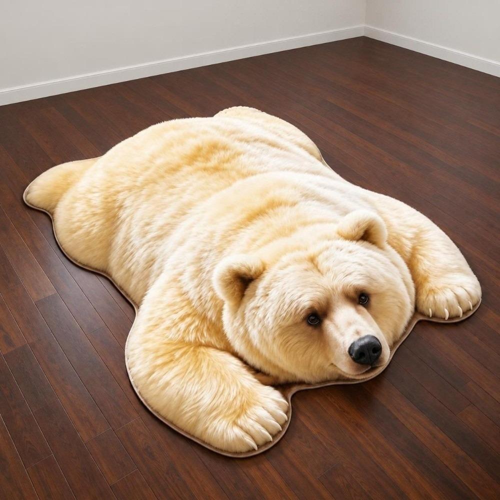 Faux Cashmere Animal Shaped Floor Mat Lifelike Bear Pattern Carpet Bear Shape Area Rug Livingroom