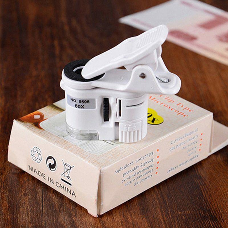 60X Универсальный мини-зажим для мобильного телефона со светодиодной УФ-лампой, лупа для микроскопа, лупа