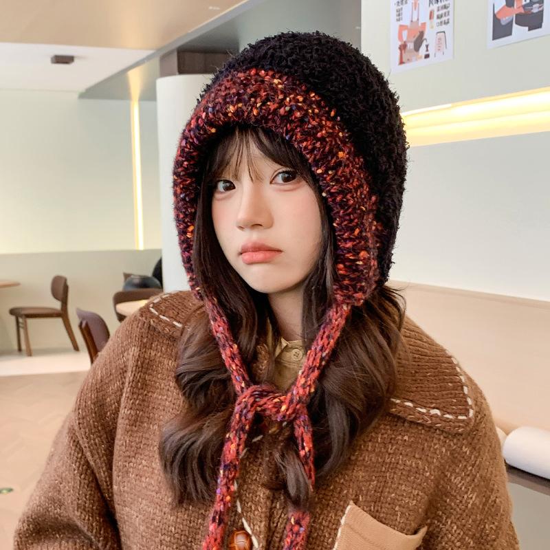 Autumn and winter hat female sweet temperament knitted wool hat winter warm ear hat student bag hat