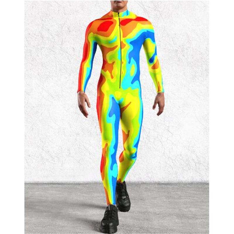 Мужской сексуальный комбинезон с цветным принтом, панк-костюм Morphsuit, костюм для косплея робота на Хэллоуин, костюм Zentai для праздничной вечеринки, боди для велоспорта, комбинезоны