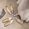 Beige Pointed Single Shoes Women's New Small Inner Height Increase Flats Versatile Bow Evening Shoes