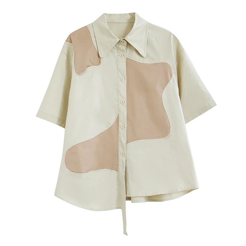 Xitao Асимметричная женская повседневная рубашка контрастного цвета с короткими рукавами ZY8798