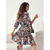 Tooxika New V-neck Printed Long-sleeved Dress With Ruffles And Stitching Shirt Dress