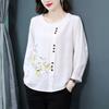 Summer Cotton Linen Embroidery Loose Casual Blouse Lady 3/4 Sleeve Vintage All-match Top Women Fashion Oversized Elegant Shirt
