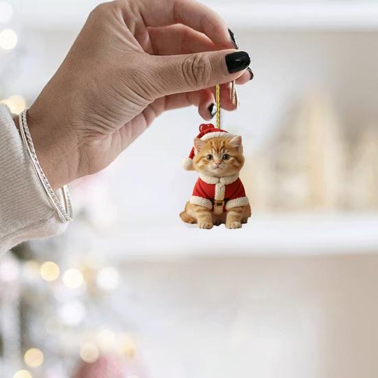 4 шт. Милое украшение на елку с кошкой, 2D плоское акриловое зеркало заднего вида для автомобиля