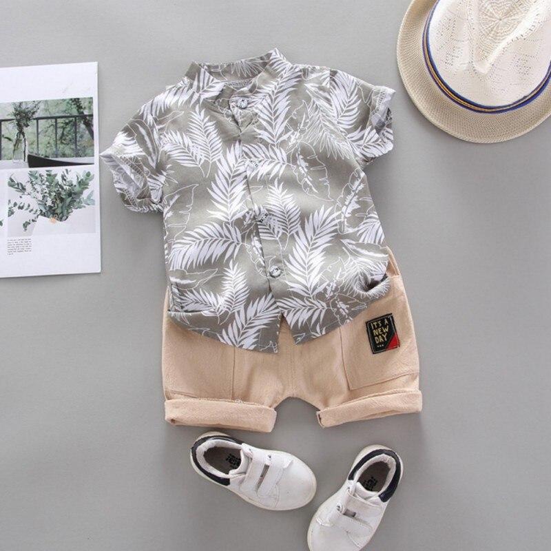 Summer Children Baby Boys Short Sleeve Leaves Pattern T-shirt Blouse+Shorts Casual Outfits Set