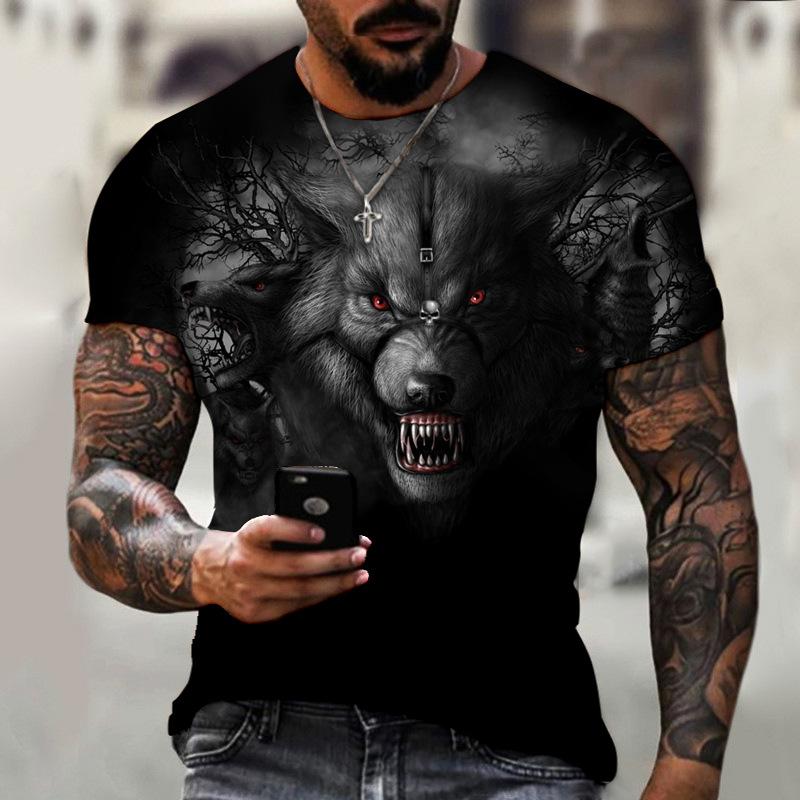 Beast Wolf 3d Black Printing Series New Summer Men's Short Sleeved Shirt Super Large Top Fashion Street Wear O Collar Men's Shir