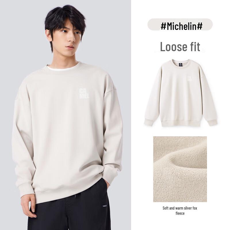 CAMEL Men's Fleece-Lined Pullover Sweatshirt M34CA88743